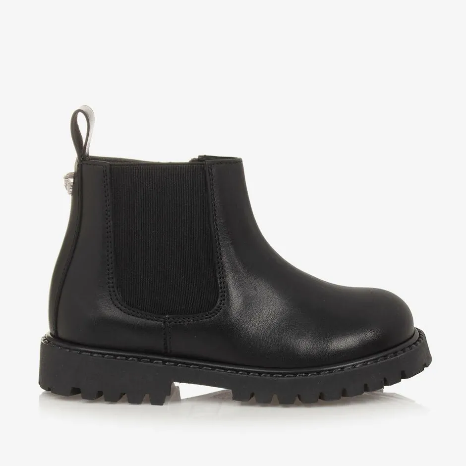 Versace Boys Black Leather Chelsea Boots Online