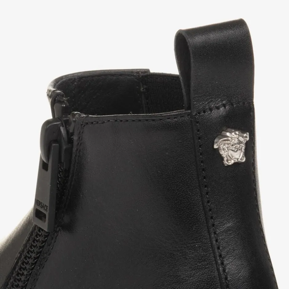 Versace Boys Black Leather Chelsea Boots Online