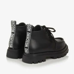 Moschino Boys Black Leather Moccasin Toe Boots Clearance