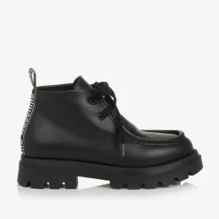 Moschino Boys Black Leather Moccasin Toe Boots Clearance