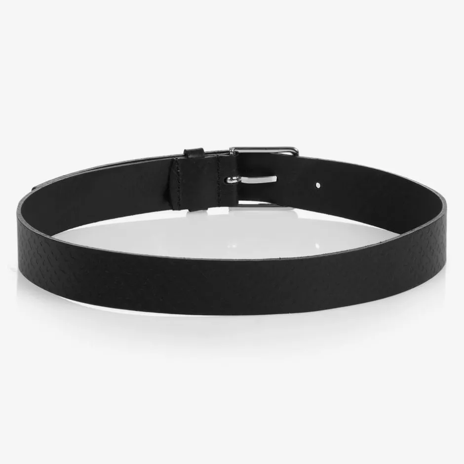 BOSS Boys Black Leather Monogram Belt Discount