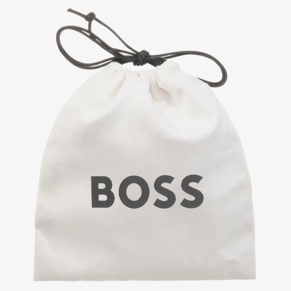 BOSS Boys Black Leather Monogram Belt Discount