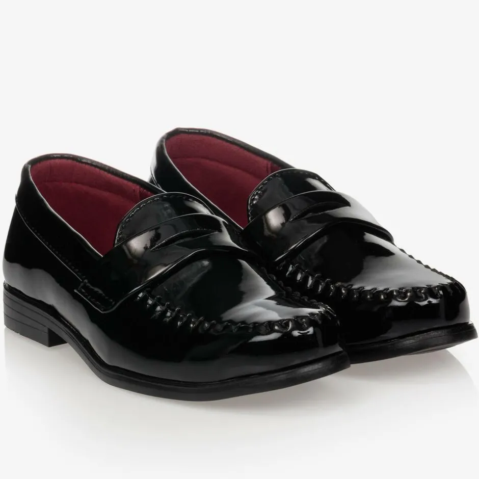 Romano Boys Black Patent Penny Loafers Discount