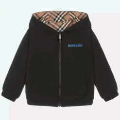 Burberry Boys Black Reversible Vintage Check Jacket New