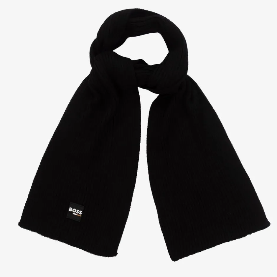 BOSS Boys Black Ribbed Knit Scarf Online