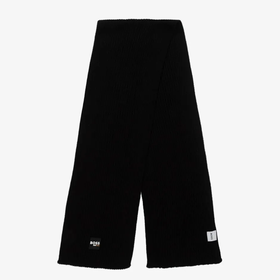 BOSS Boys Black Ribbed Knit Scarf Online