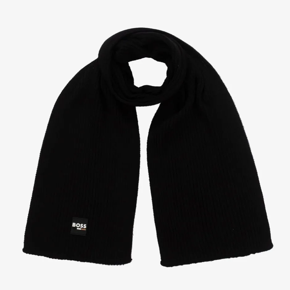 BOSS Boys Black Ribbed Knit Scarf Online