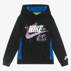 Nike Boys Black Swoosh Logo Cotton Hoodie