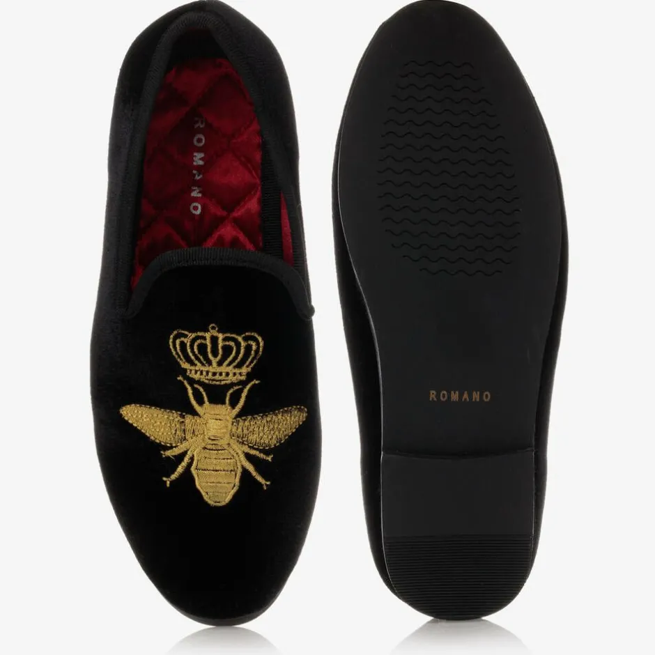 Romano Boys Black Velvet Bee Shoes Best
