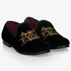 Romano Boys Black Velvet Gold Crest Shoes Online