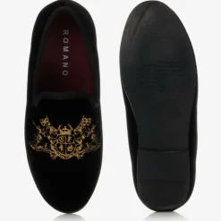 Romano Boys Black Velvet Gold Crest Shoes Online
