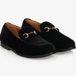 Romano Boys Black Velvet Loafers Hot