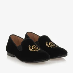 Beatrice amp; George Boys Black Velvet Monogram Loafers Outlet