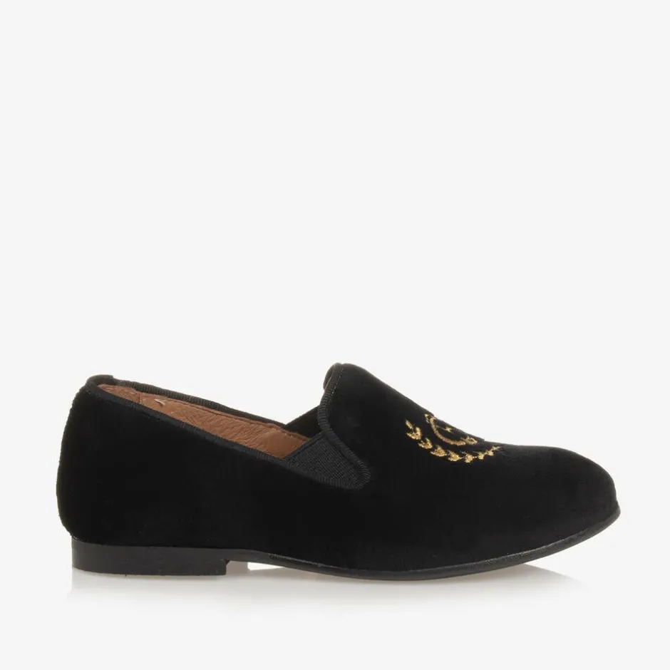 Beatrice amp; George Boys Black Velvet Monogram Loafers Outlet