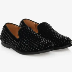 Romano Boys Black Velvet Studded Loafers Best