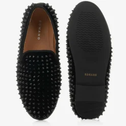Romano Boys Black Velvet Studded Loafers Best