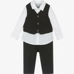 Emporio Armani Boys Black Wool Waistcoat Suit New