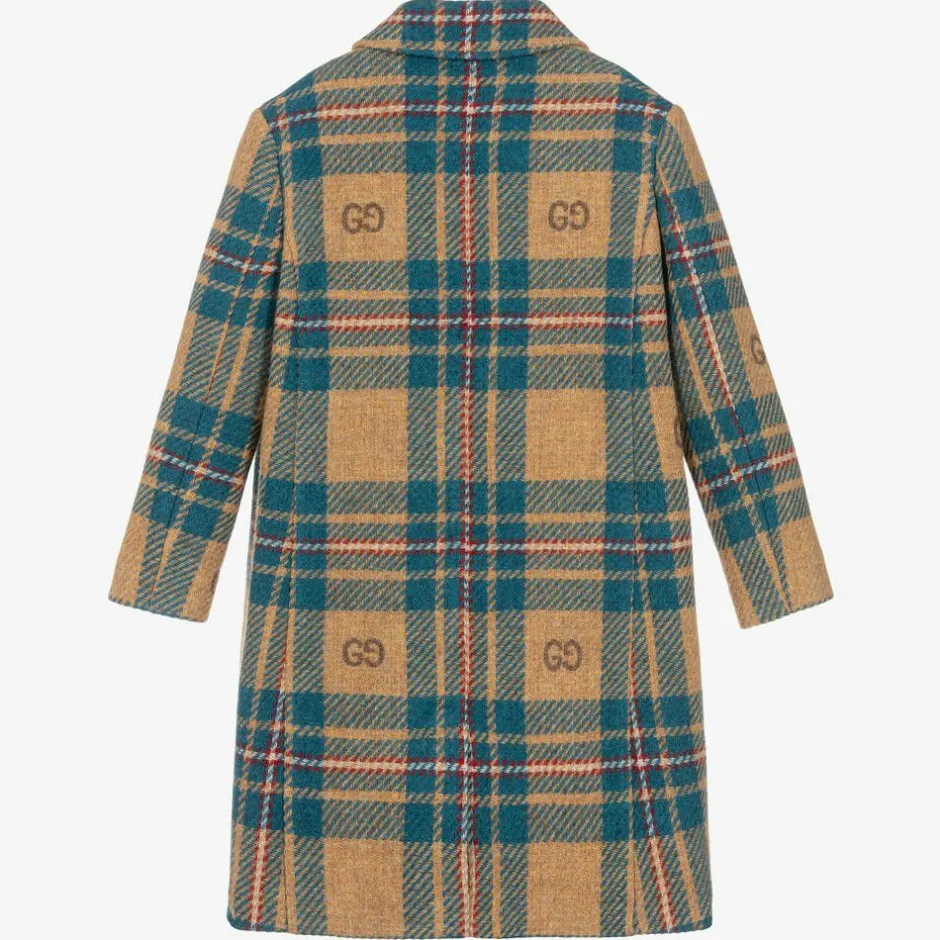 Gucci Boys Blue & Beige GG Check Wool Coat Clearance