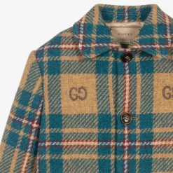Gucci Boys Blue & Beige GG Check Wool Coat Clearance