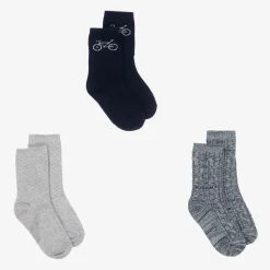 Mayoral Boys Blue & Grey Cotton Socks (3 Pack) Clearance