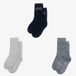 Mayoral Boys Blue & Grey Cotton Socks (3 Pack) Clearance
