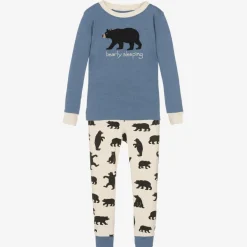 Little Blue House by Hatley Boys Blue & Ivory Cotton Bear Pyjamas Sale