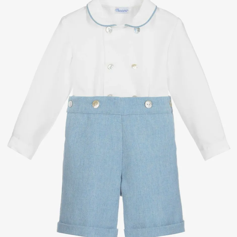 Ancar Boys Blue & White Cotton Buster Suit Online