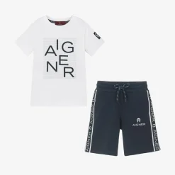 AIGNER Boys Blue & White Cotton Shorts Set Hot