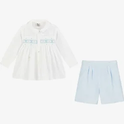 Sarah Louise Boys Blue & White Hand-Smocked Buster Suit Outlet