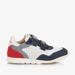 Pom dApi Boys Blue & White Leather Trainers Outlet