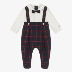 Emile et Rose Boys Blue Check Babygrow Clearance