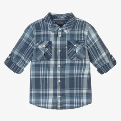 Guess Boys Blue Check Cotton Twill Shirt Discount