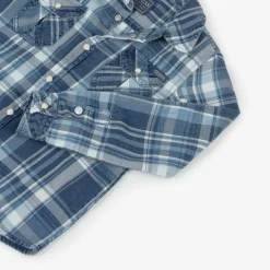 Guess Boys Blue Check Cotton Twill Shirt Discount
