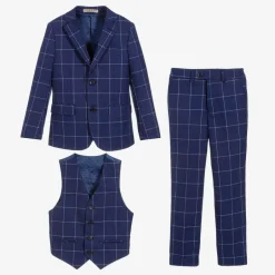 Romano Boys Blue Check Suit New