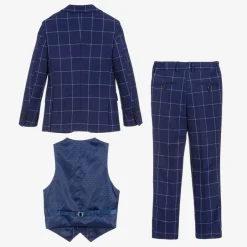Romano Boys Blue Check Suit New