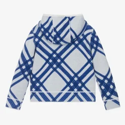Burberry Boys Blue Check Wool Zip-Up Hoodie SaltCheck Clearance