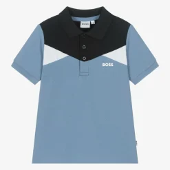 BOSS Boys Blue Colour Block Cotton Polo Shirt Best