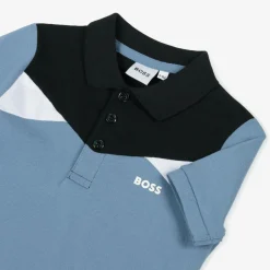 BOSS Boys Blue Colour Block Cotton Polo Shirt Best