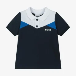 BOSS Boys Blue Colourblock Cotton Polo Shirt Clearance