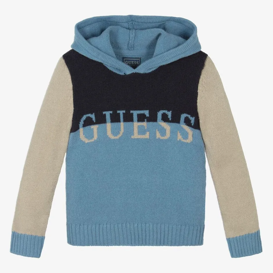 Guess Boys Blue Colourblock Hooded Sweater Clearance