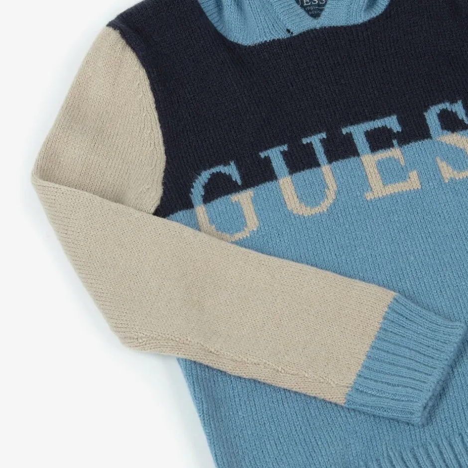 Guess Boys Blue Colourblock Hooded Sweater Clearance