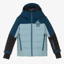 Moncler Enfant Boys Blue Colourblock Montmiral Ski Jacket Clearance