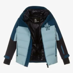 Moncler Enfant Boys Blue Colourblock Montmiral Ski Jacket Clearance