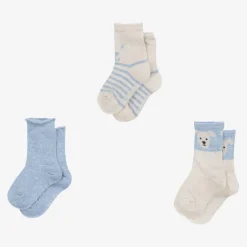 Mayoral Boys Blue Cotton Bear Socks (3 Pack)