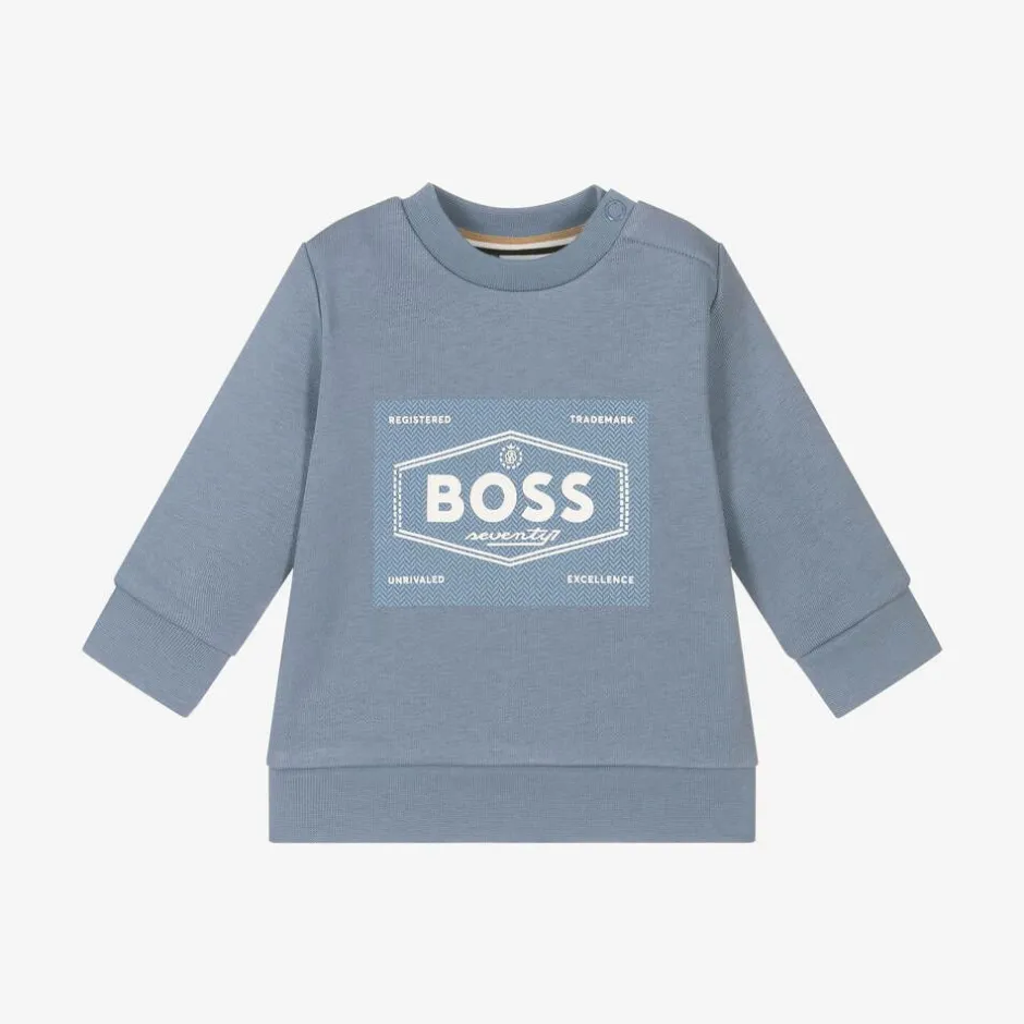 BOSS Boys Blue Cotton 1977 Logo Sweatshirt Outlet