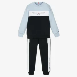 Tommy Hilfiger Boys Blue Cotton Colourblock Tracksuit Clearance