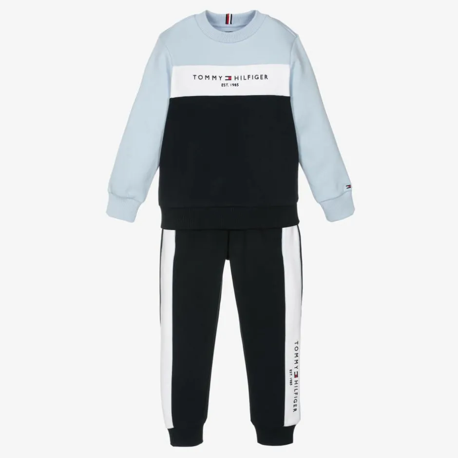 Tommy Hilfiger Boys Blue Cotton Colourblock Tracksuit Clearance