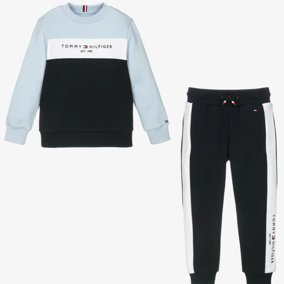 Tommy Hilfiger Boys Blue Cotton Colourblock Tracksuit Clearance