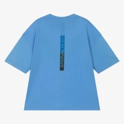 EA7 Emporio Armani Boys Blue Cotton EA7 Logo T-Shirt Clearance