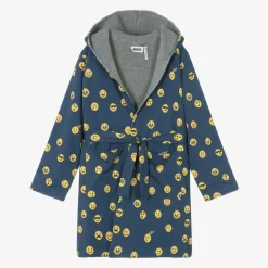 Molo Boys Blue Cotton Emoji Dressing Gown New